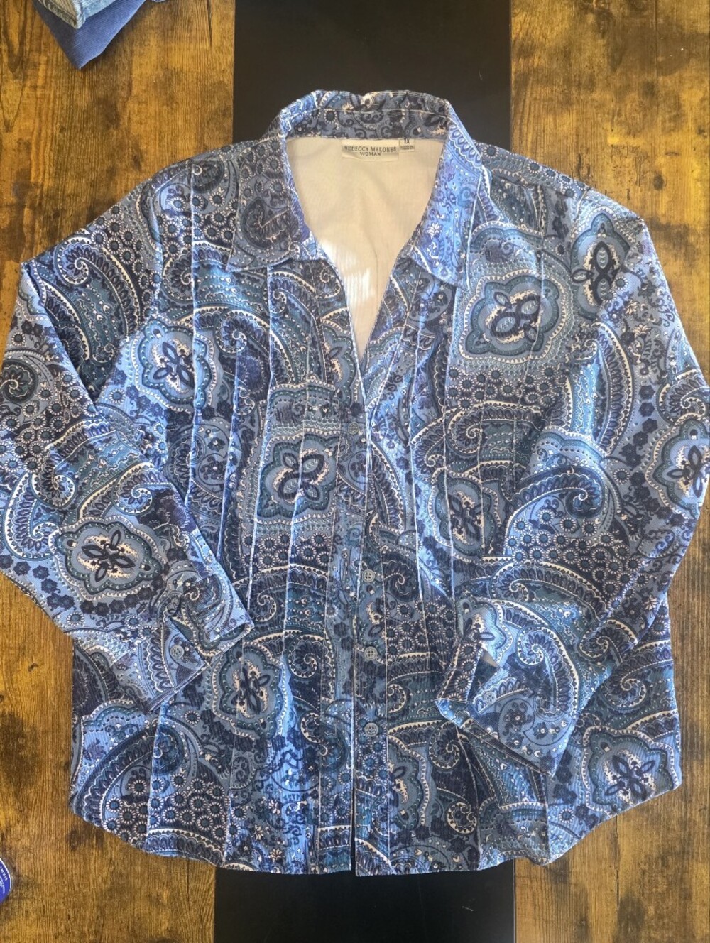 Rebecca Malone Blue Paisley Button Front Jacket